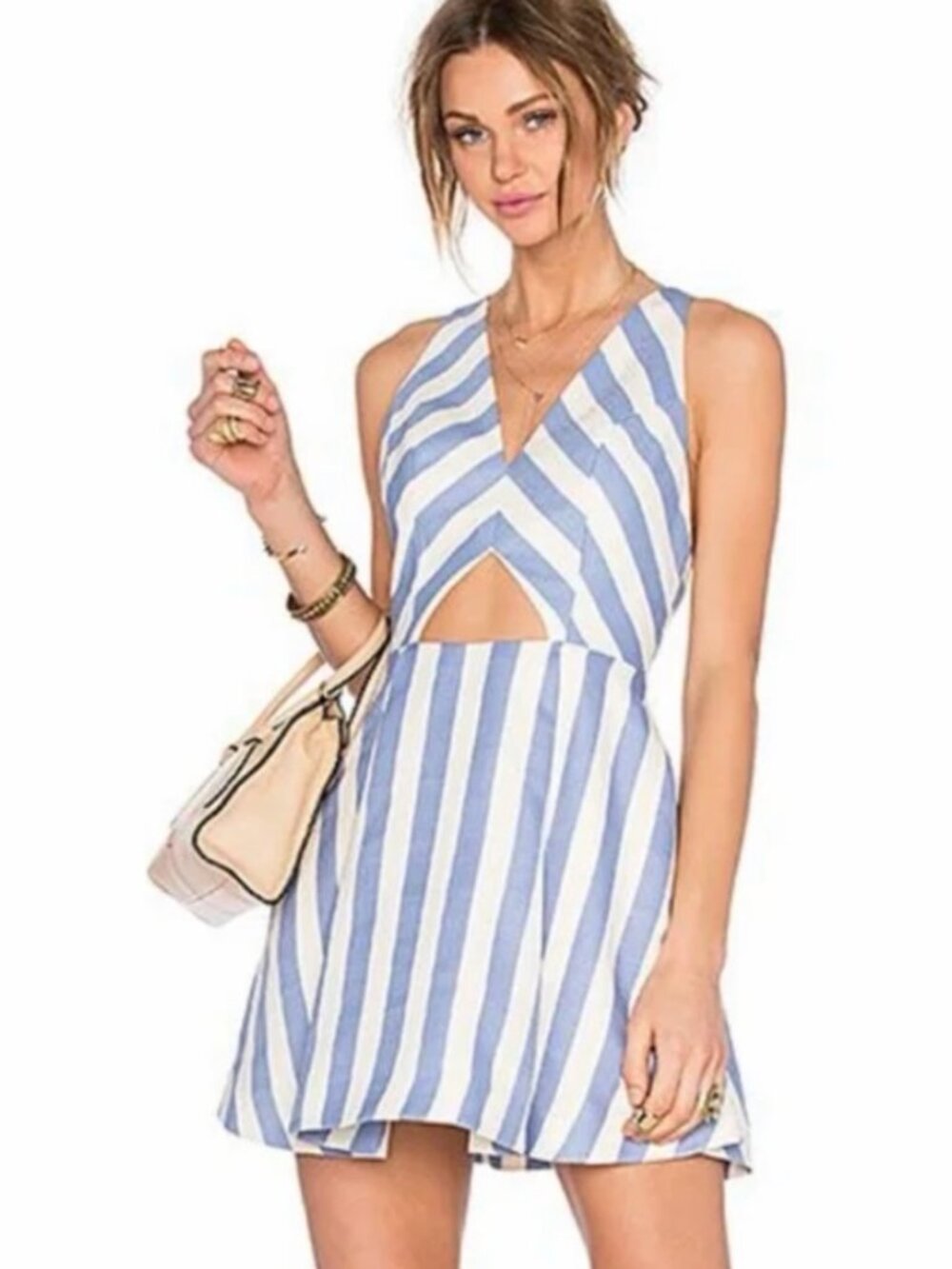 Lovers + Friends Honor Blue White Striped Cutout Mini Dress M